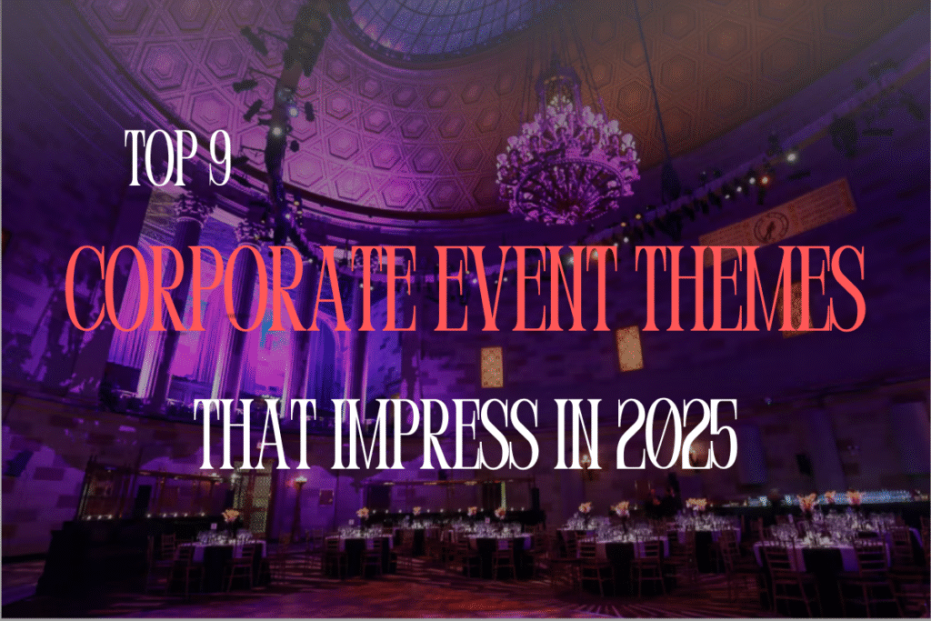 Masquerade corporate event theme featuring formal dress code and luxurious ballroom decor