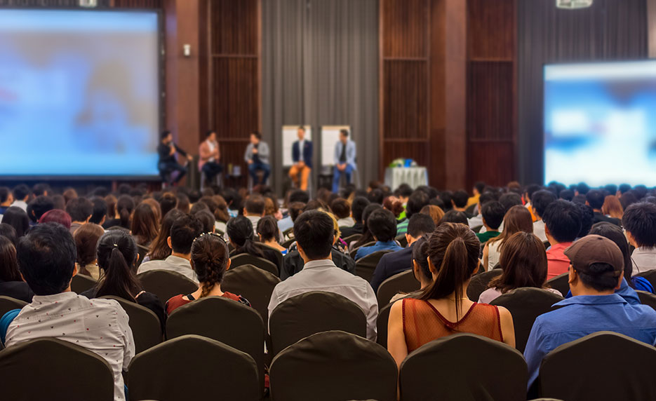 Virtual webinar meeting with audience